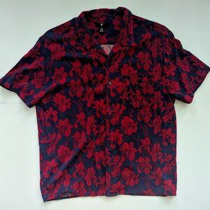 Cropped Rayon Hawaiian short sleeve shirt Men's Medium Navy/Burgundy